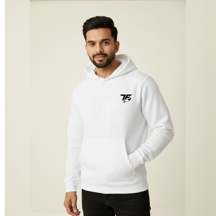 Customized Men Hoodi – Premium Black Pullover Hoodie for Everyday Comfort white front
