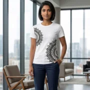 Women’s White Black Mandala Print T-Shirt