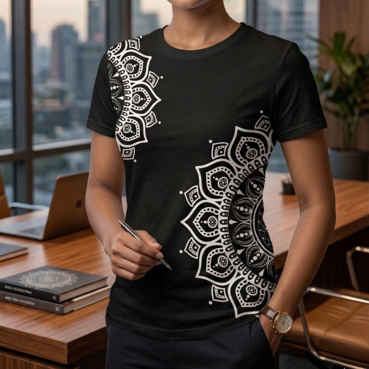 Women’s Black Mandala Print T-Shirt