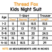 Kids Night Suit Size Chart