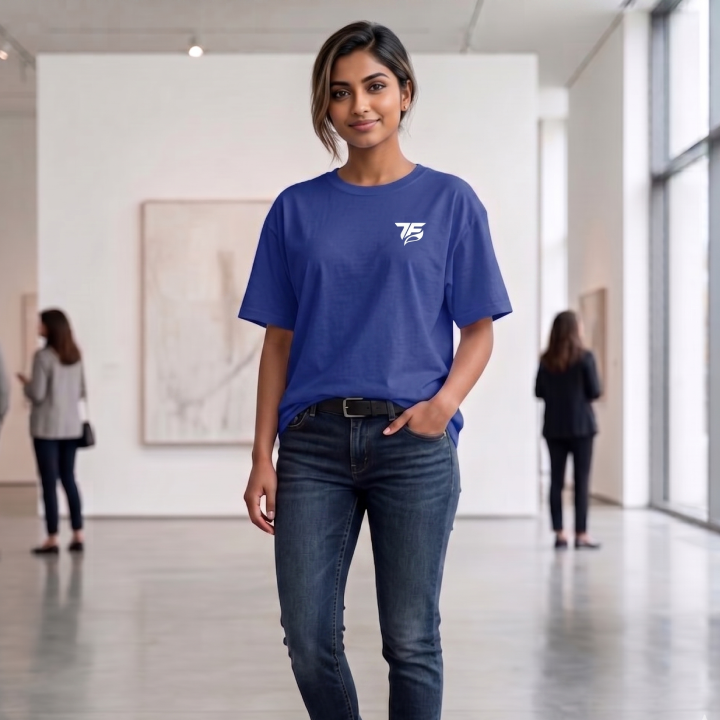 Women Drops Shoulder Blue Oversized Tee