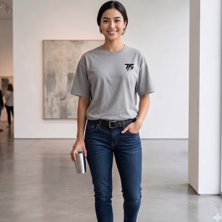 Women Drops Shoulder Gray Oversized Cotton Tee