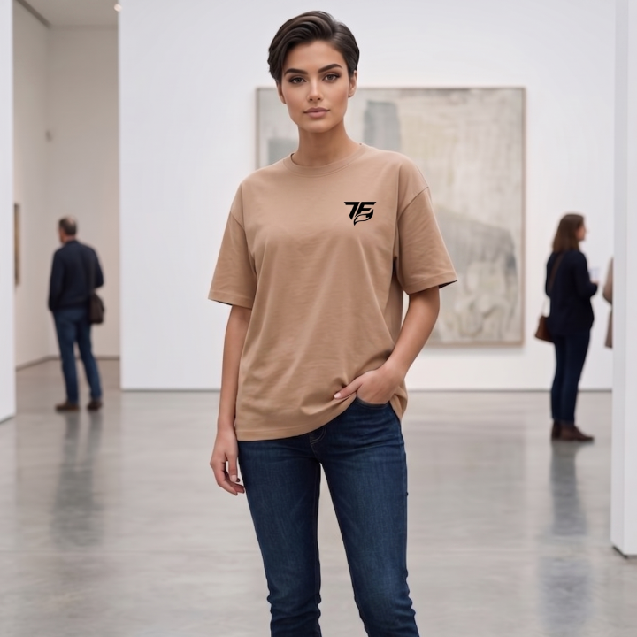 Women Drops Shoulder beig Oversized Cotton Casual Tee