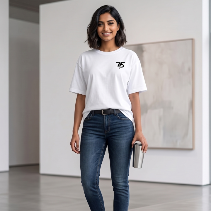 Women Dropshoulder White Color Oversized Cotton Tee