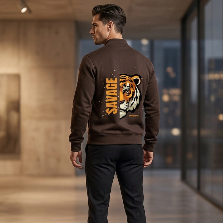 Savage Tiger Graphic Zipper Jacket Streetwear Jacket for Men