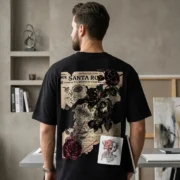Street Funkers Skeleton Rose Oversized T-Shirt – Gothic Streetwear Graphic Tee for Men - Image 2