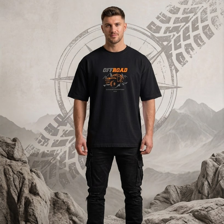 Offroad Adventure Graphic Oversized T-Shirt Black Front